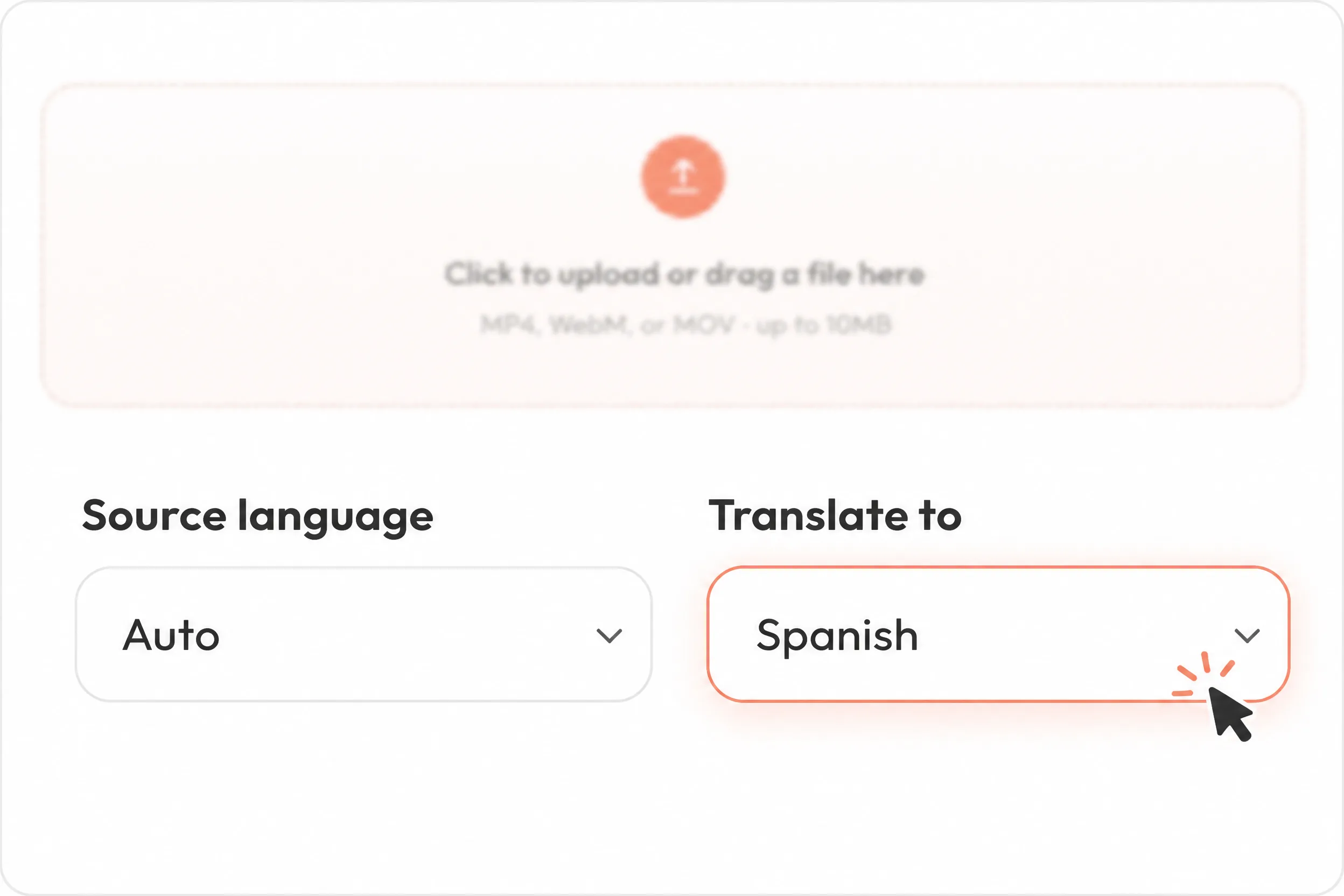 AI dubbing interface with automatic source-language detection and Spanish selected
