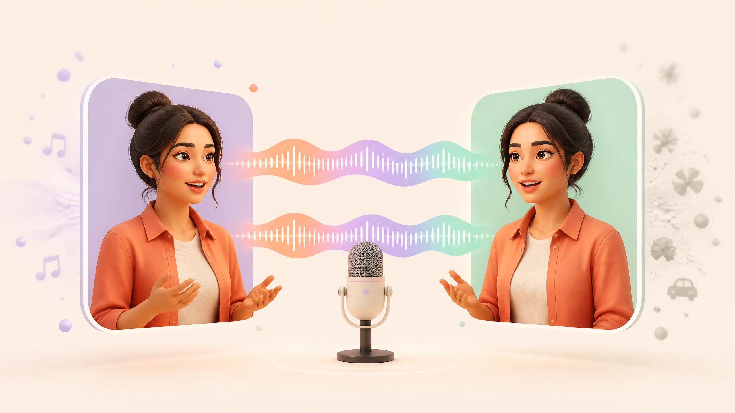 The same speaker connected by matching source and translated voice waveforms