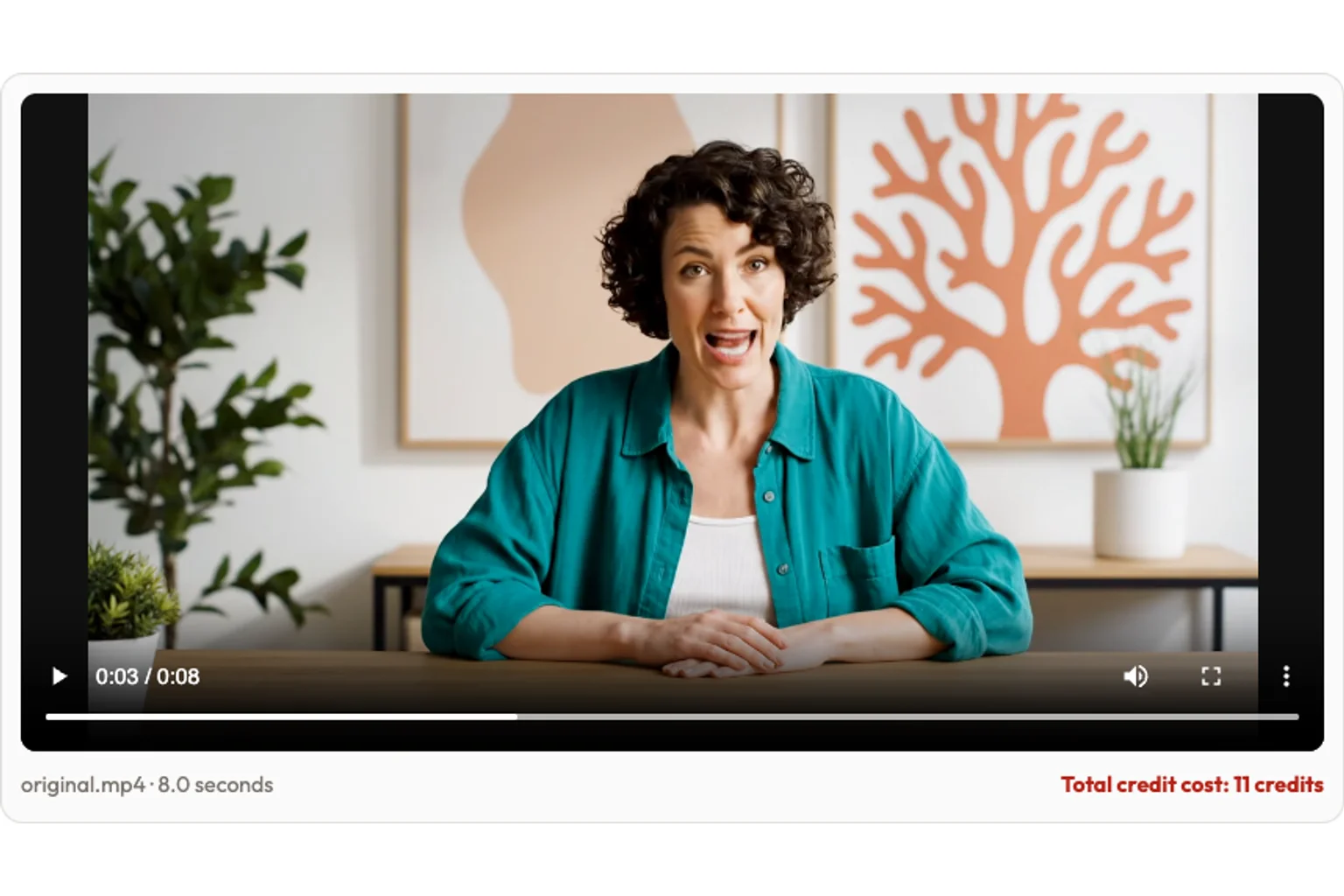 Uploaded video preview with its duration and 11-credit cost