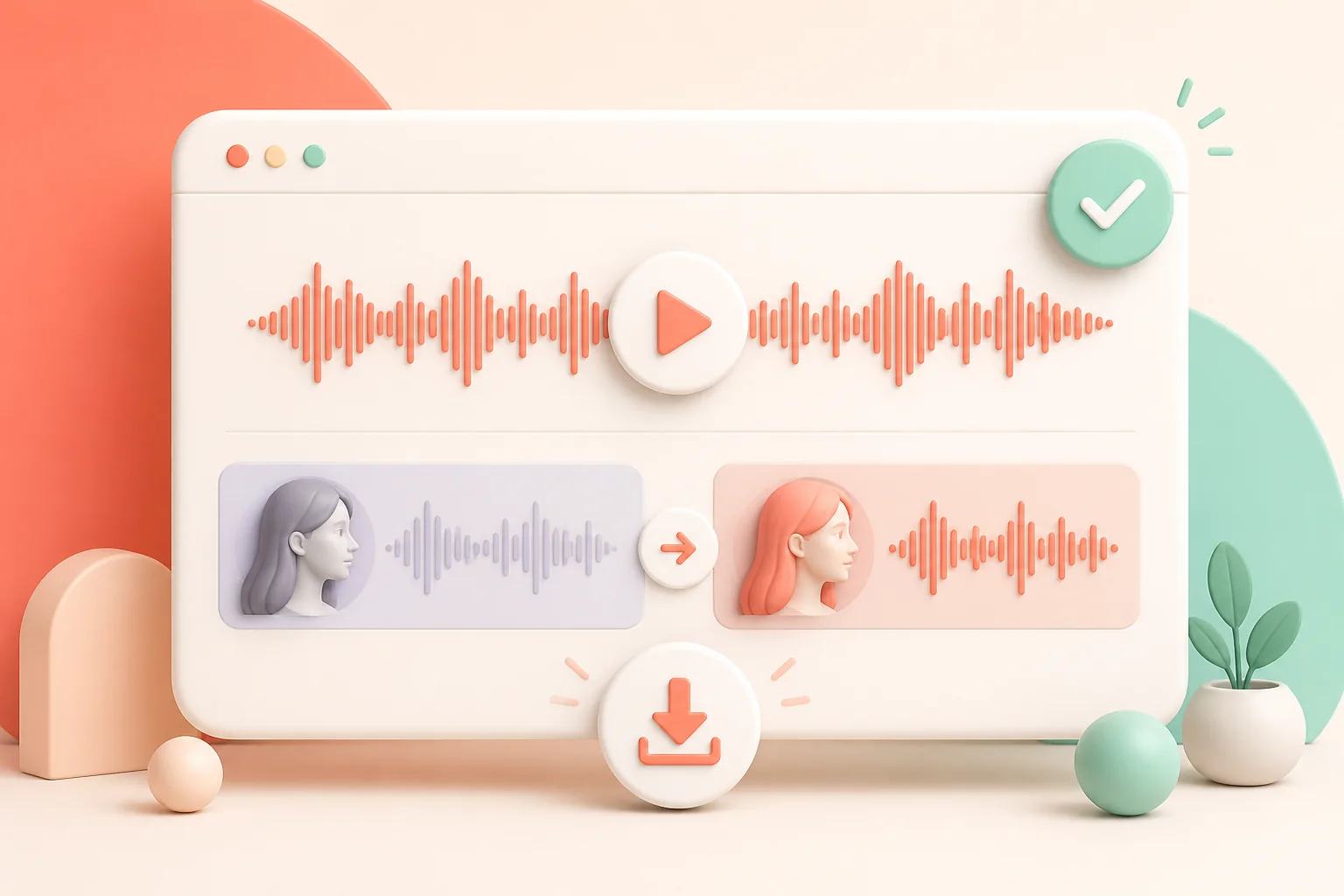 Converted female voice result with audio playback and download controls