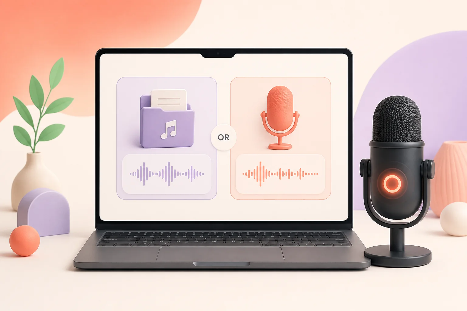 Girl Voice Changer illustration showing file upload or microphone recording